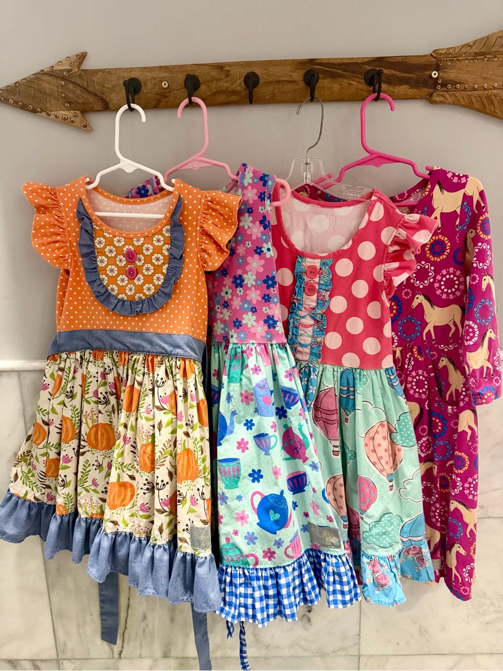 Vintage Eleanor Rose Dress Lot Fall Pumpkins Tea Party Hot Air Balloons Horses